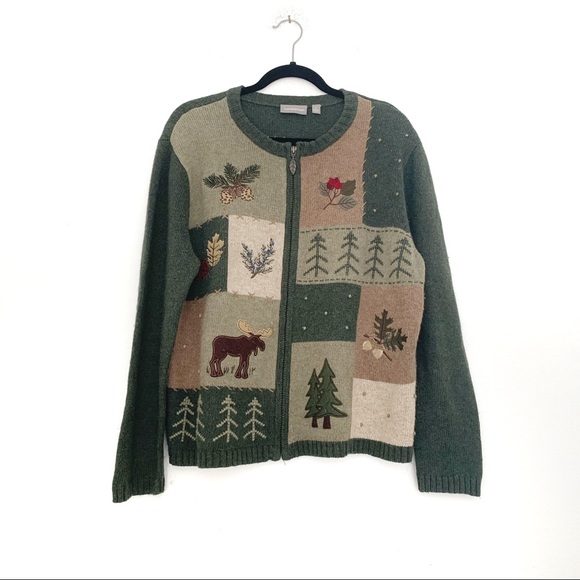 croft & barrow Sweaters - Vintage Green Christmas Sweater with Appliqués